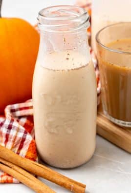 pumpkin spice coffee creamer in a glass jar
