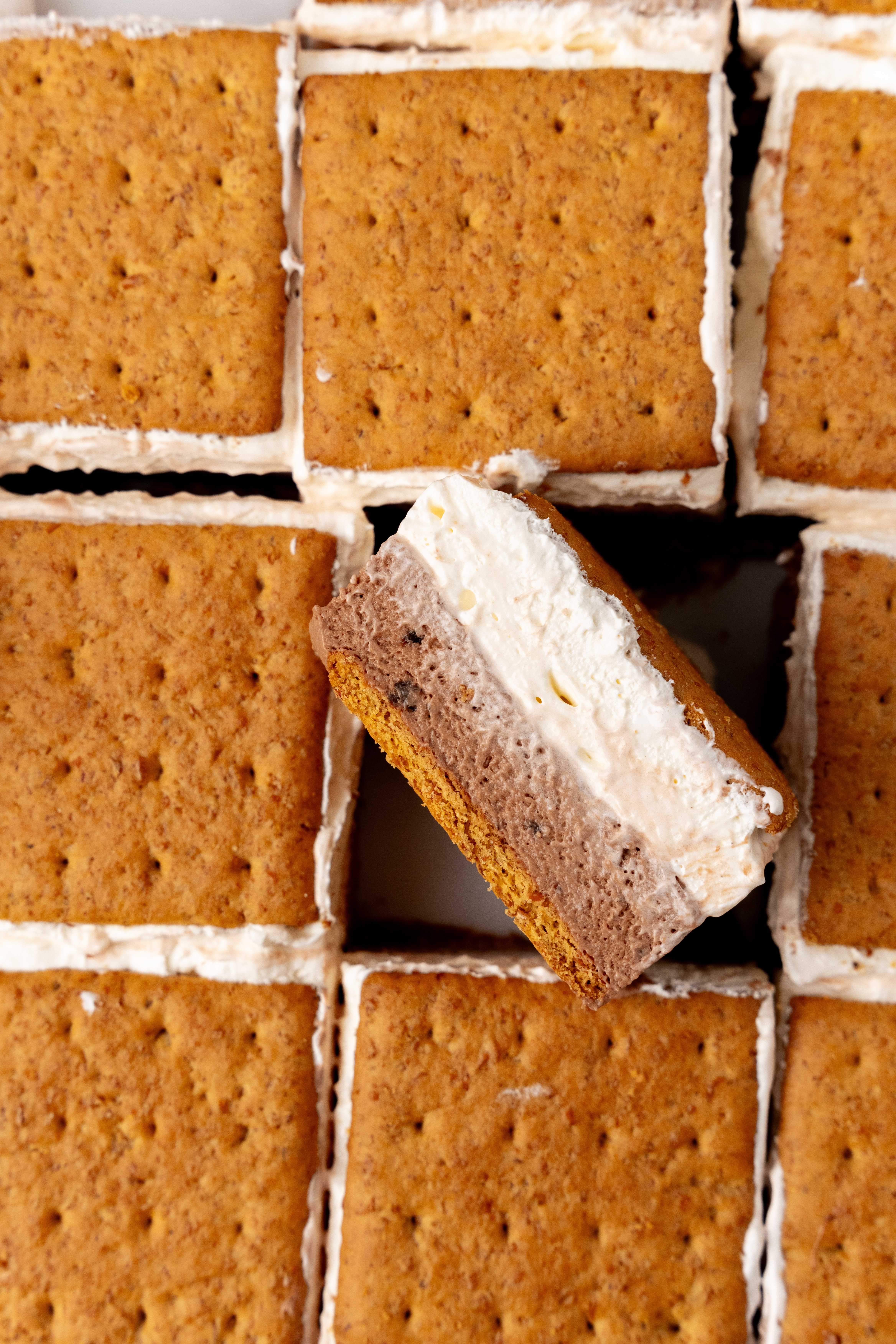 a close up of frozen s'mores recipe cut into squares