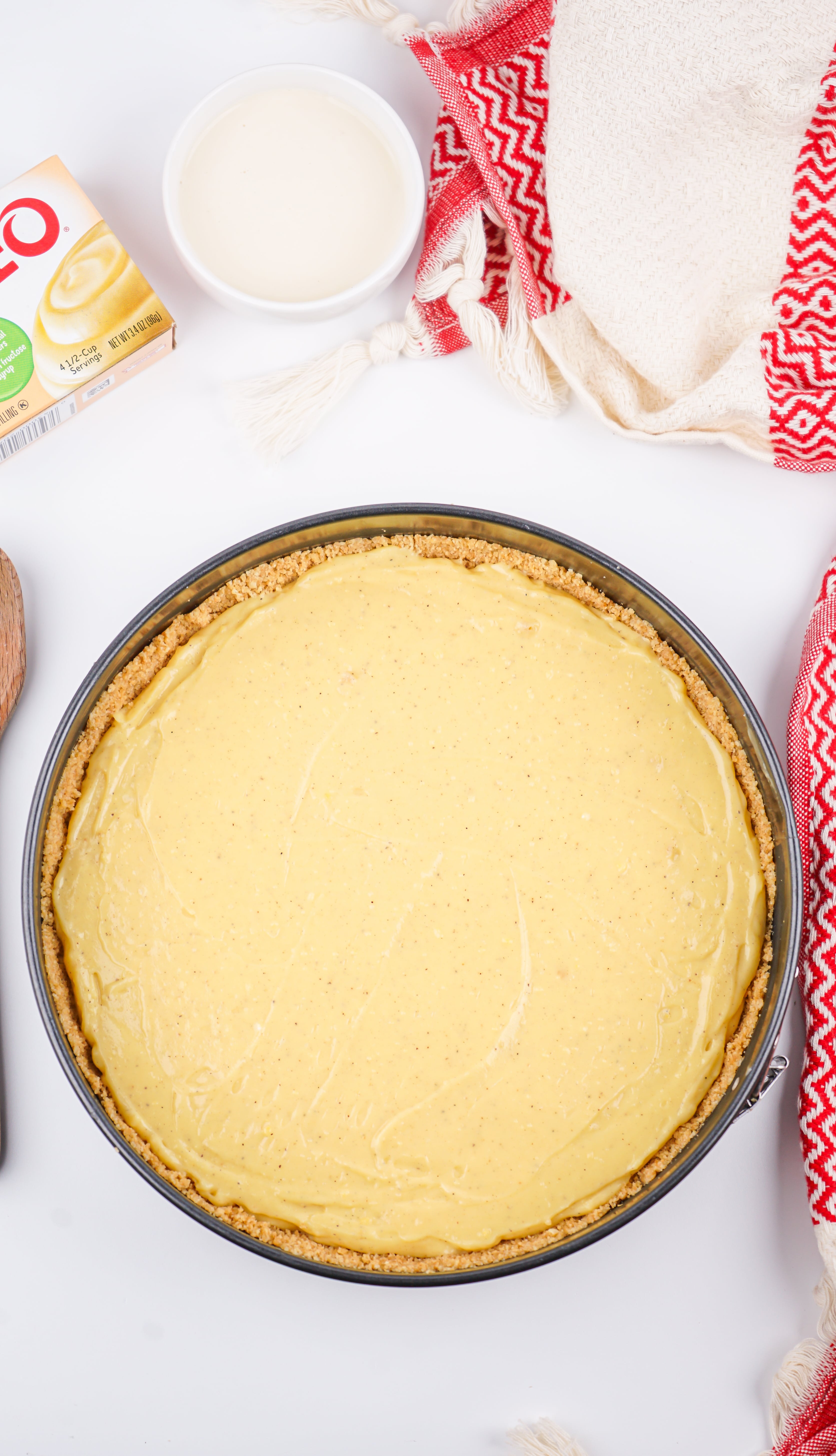 no bake eggnog pie in a metal spring form pan