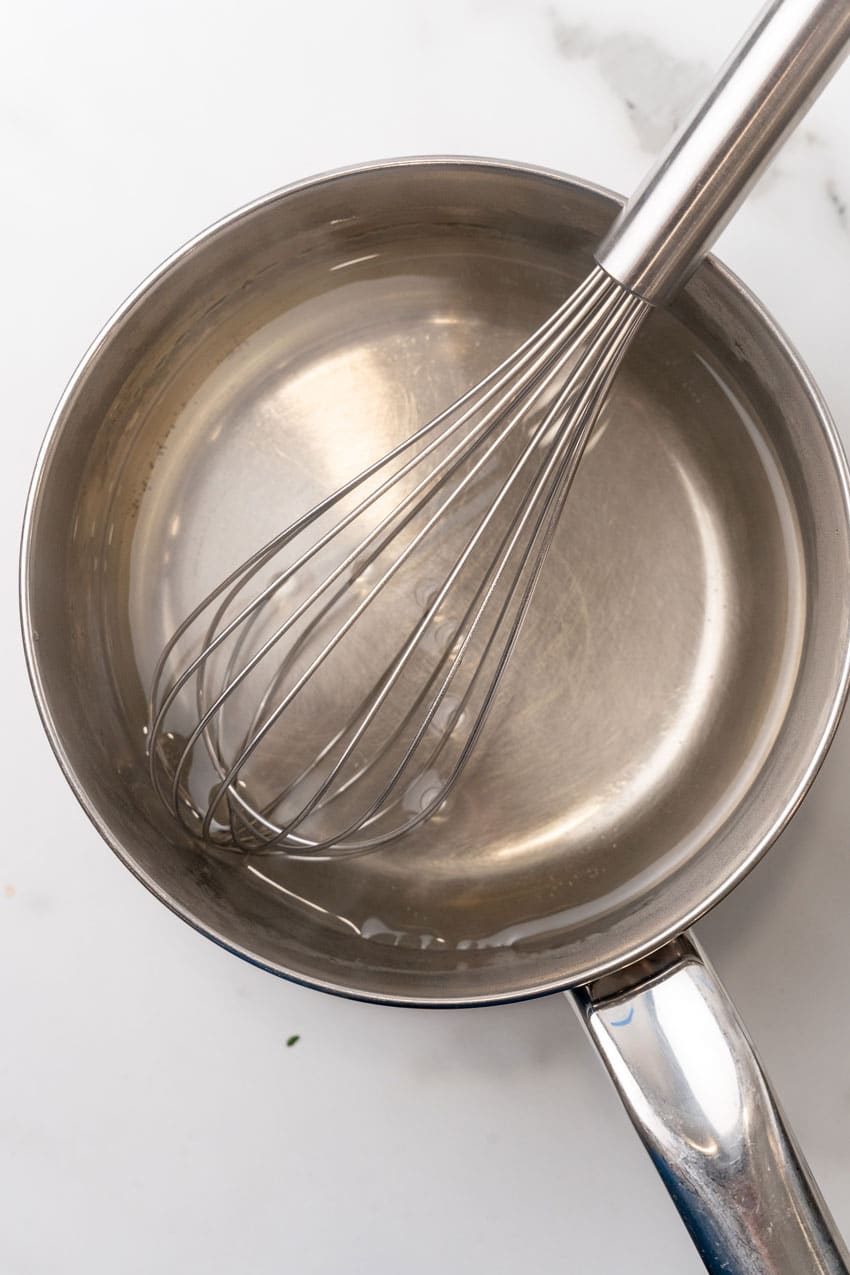 simple syrup in a metal sauce pan