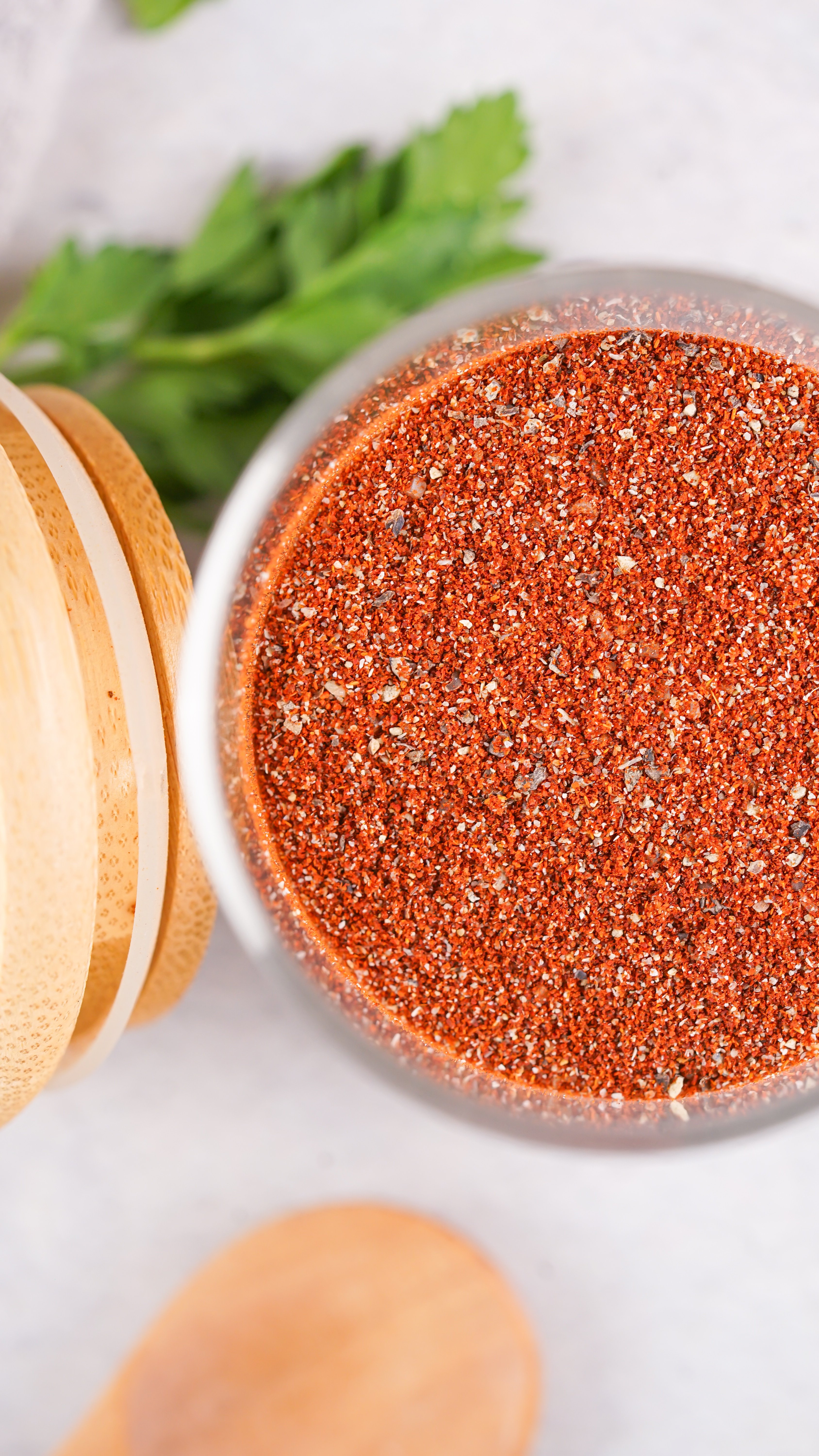 homemade barbecue spice rub in a small glass jar