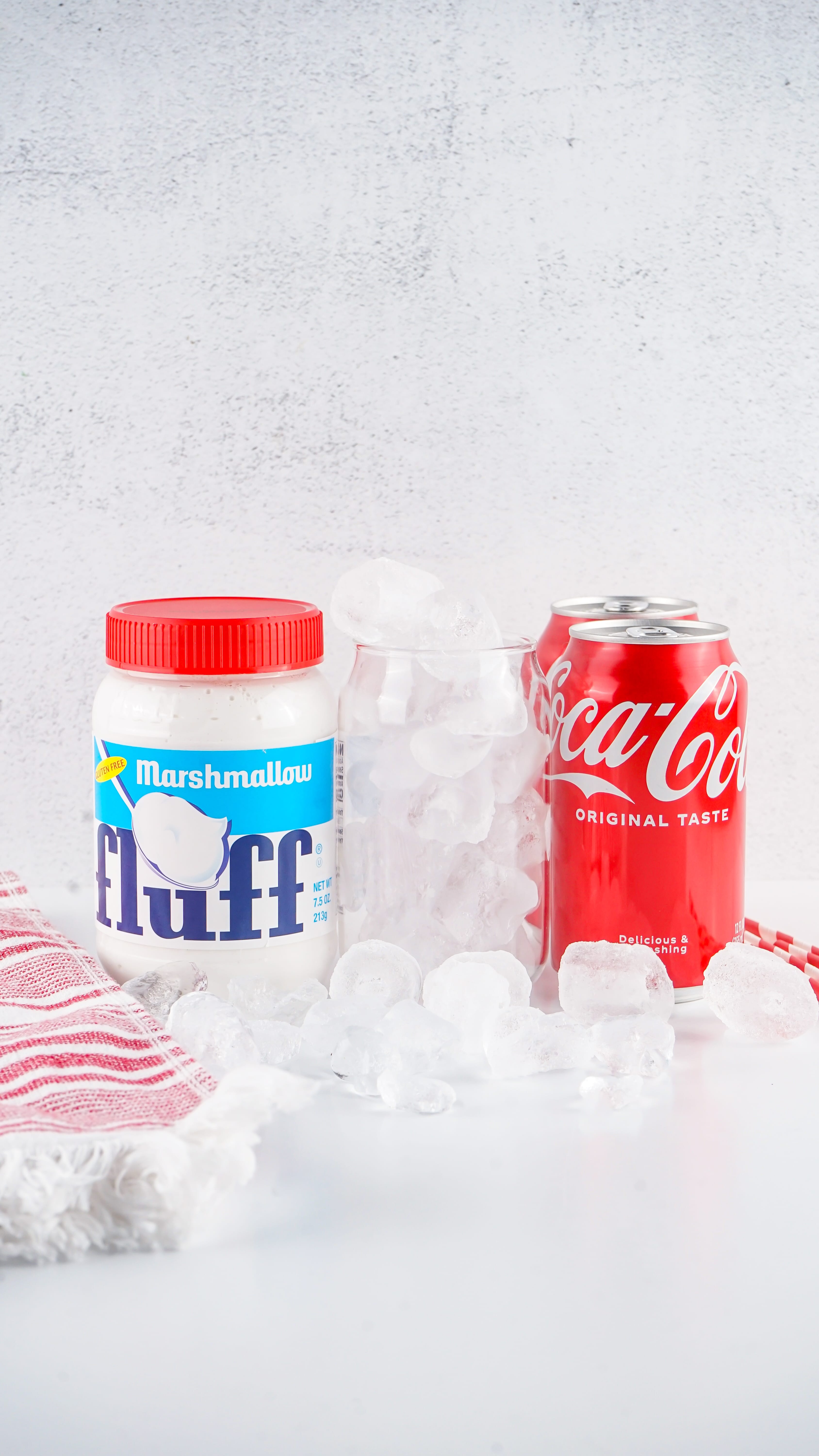 an overhead image showing the ingredients needed to make a vintage fluffy coke