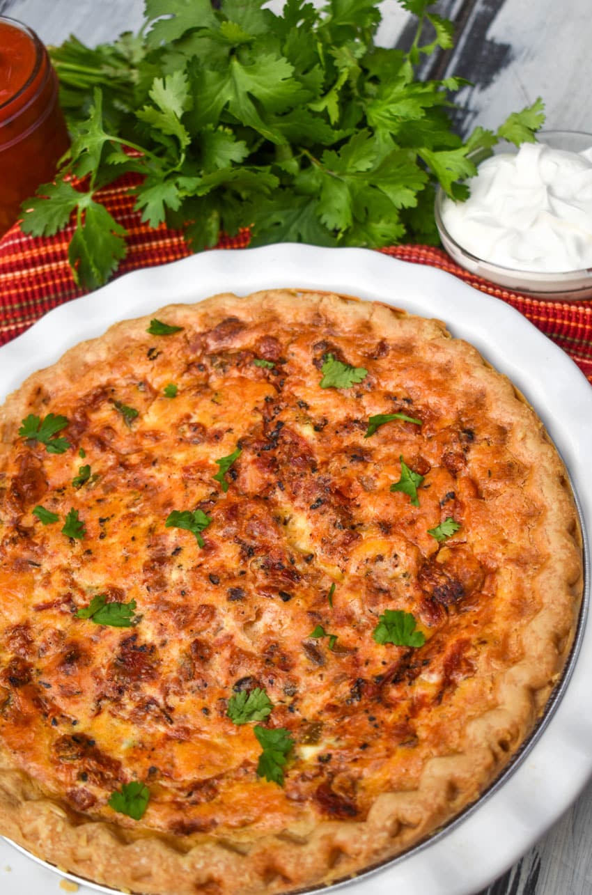 A SOUTHWESTERN QUICHE IN A WHITE PIE PLATE