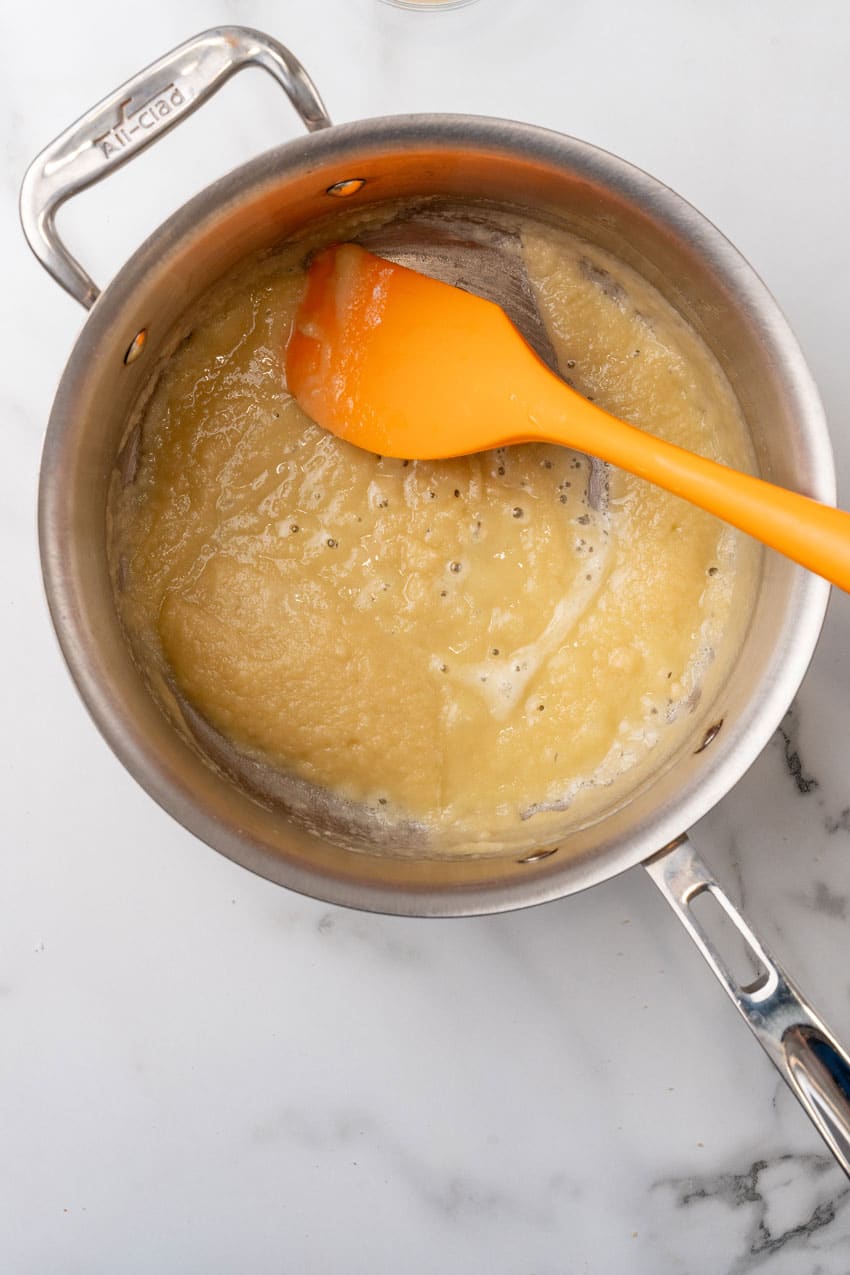 a butter and flour paste in a metal skillet