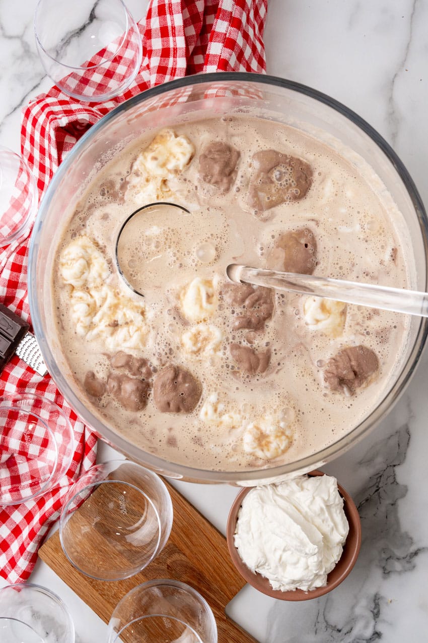 southern coffee punch in a glass punch bowl