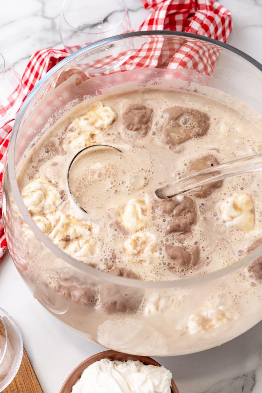 southern coffee punch in a glass punch bowl