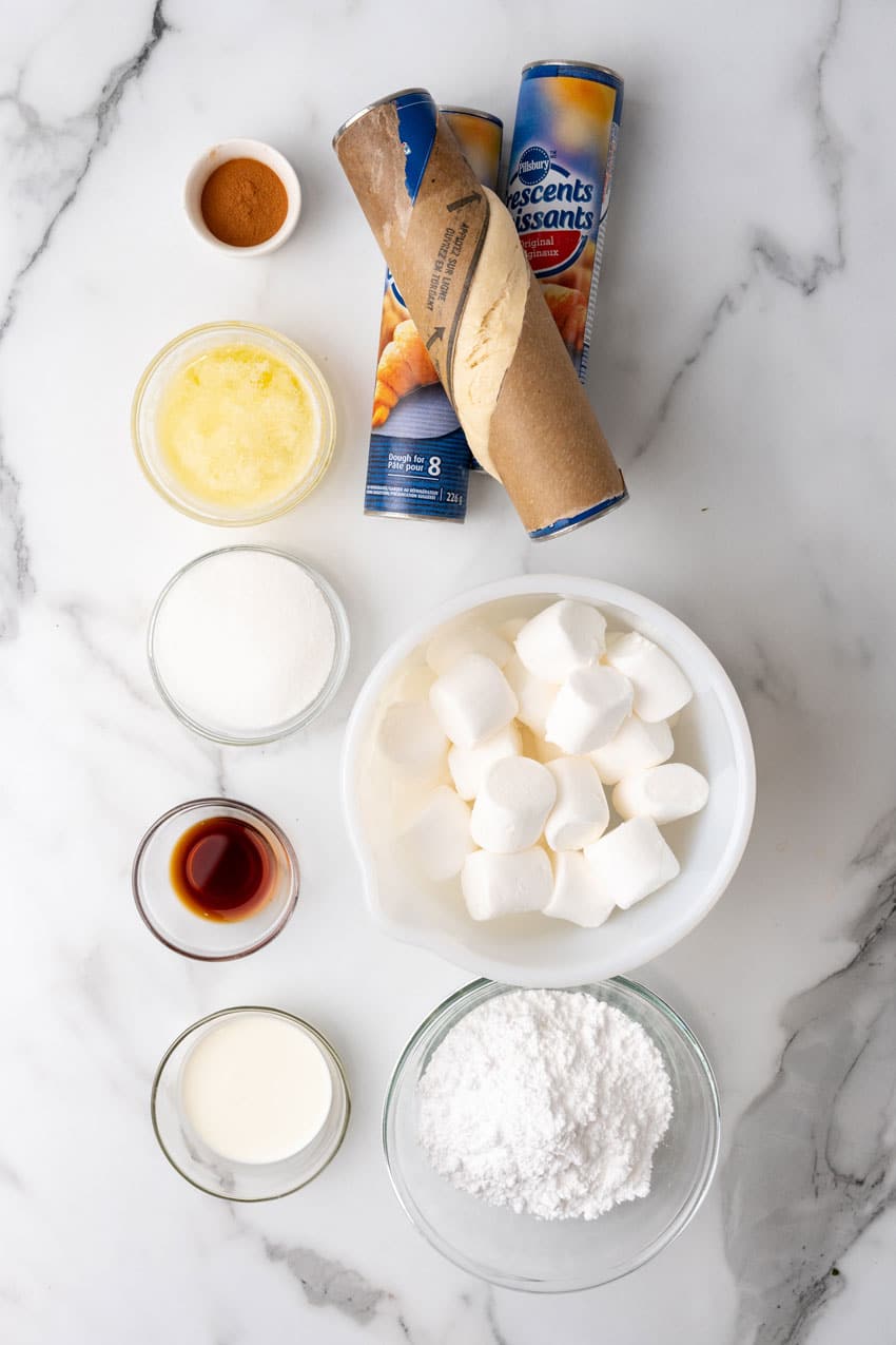 an overhead image showing the measured ingredients needed to make a batch of resurrection rolls