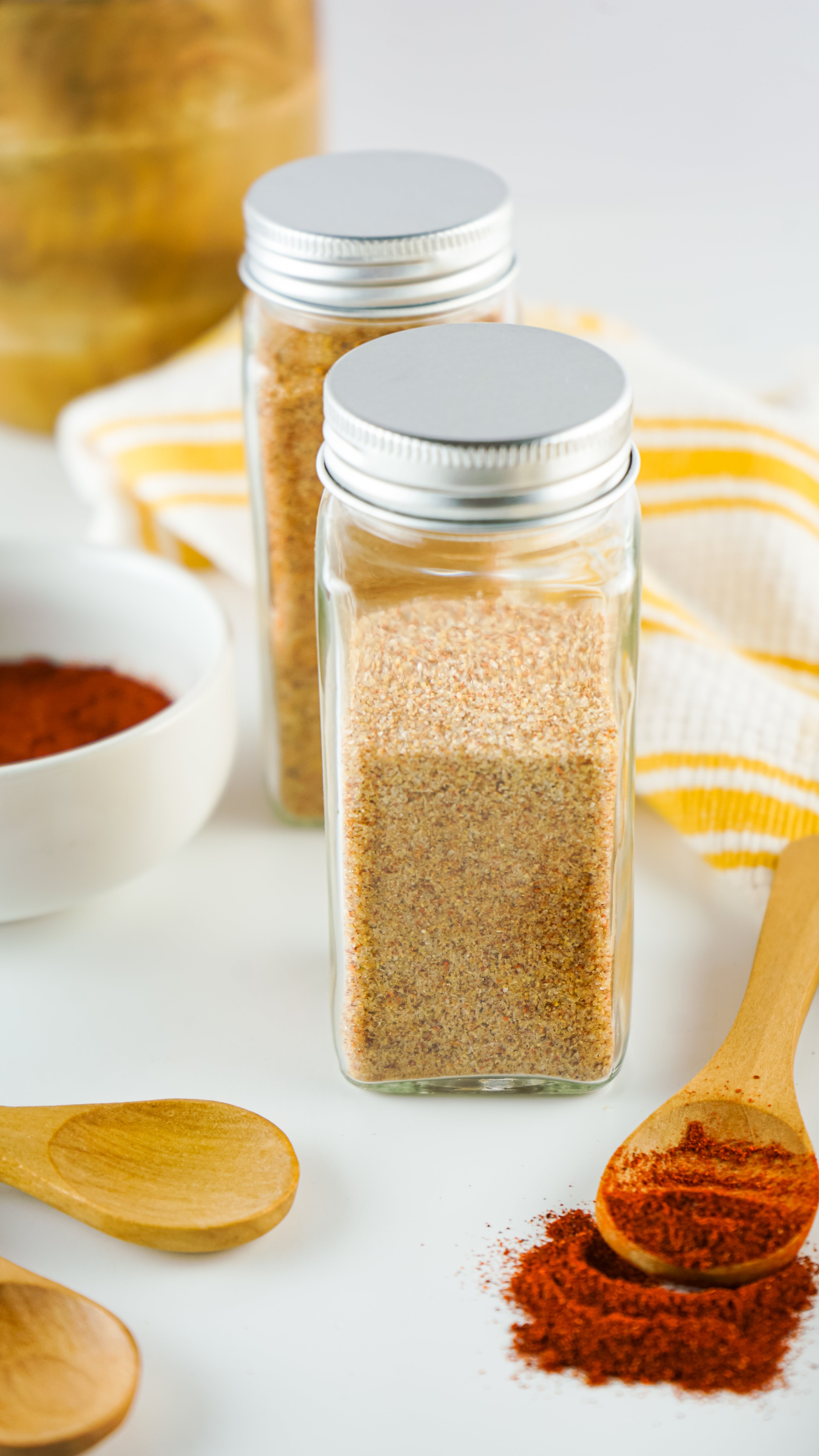 homemade lawry's seasoned salt in two small glass jars