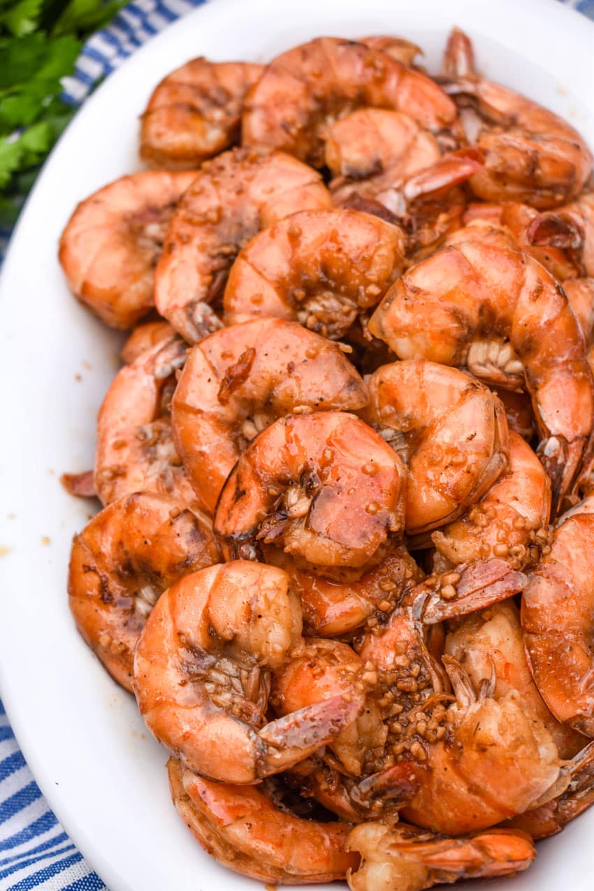 new orleans barbecue shrimp in a white serving platter