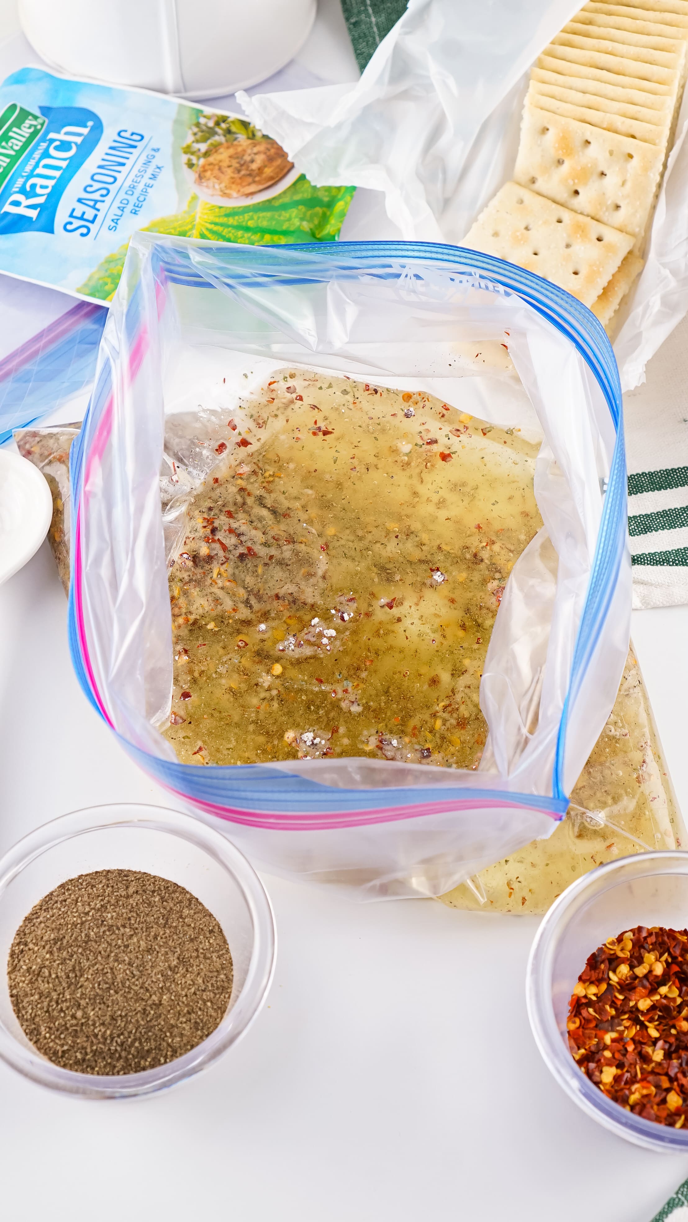 fire cracker oil and seasoning in a large ziplocking bag