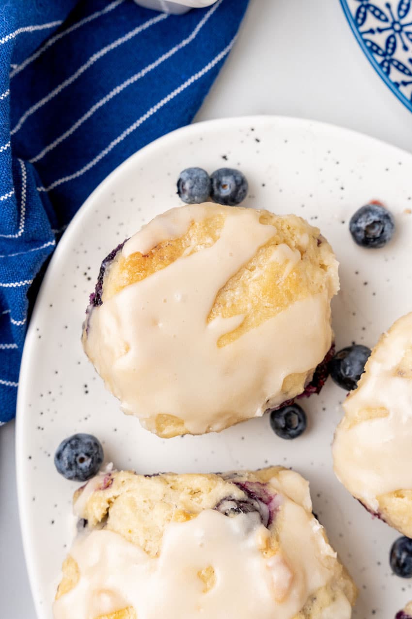 copycat glazed bo-berry biscuits on a white serving platter