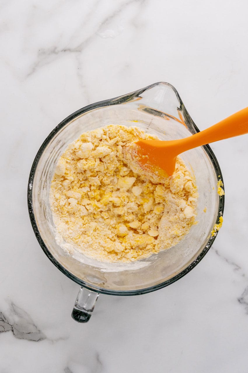 homemade pastry dough in a glass mixing bowl
