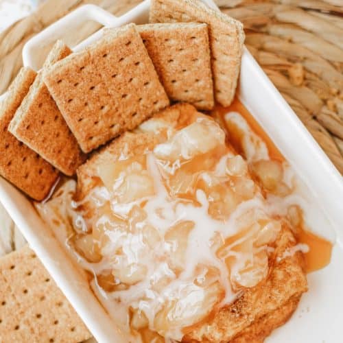 apple pie smoked cream cheese dip in a white serving dish
