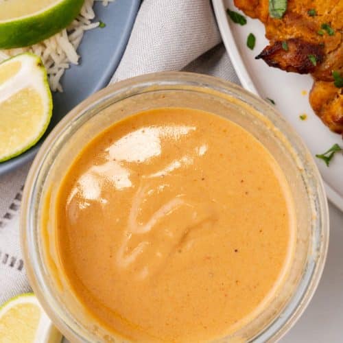homemade asian peanut sauce in a small glass jar