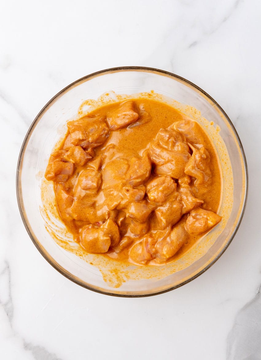 chicken pieces in homemade satay marinade