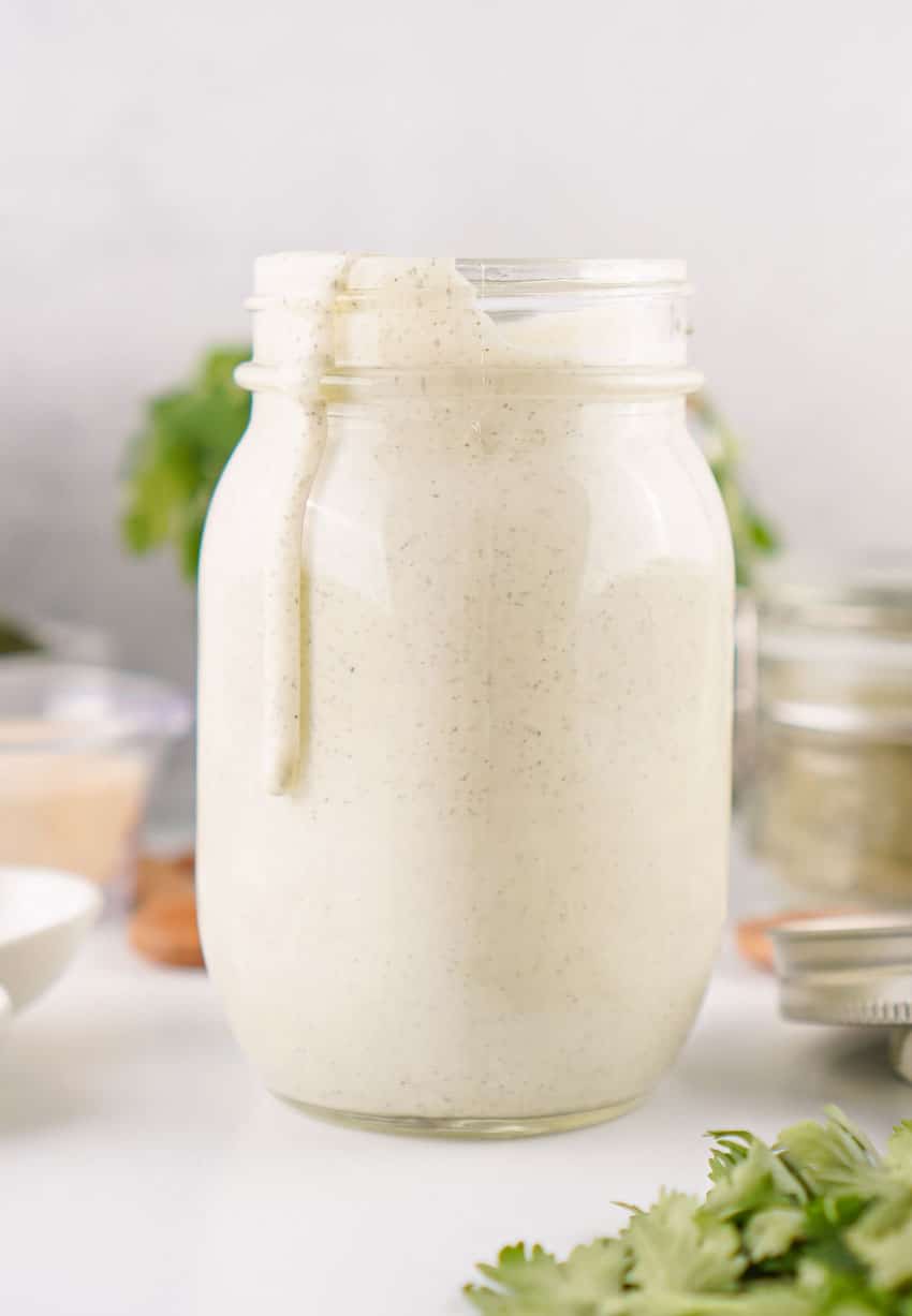 homemade ranch dressing in a glass jar