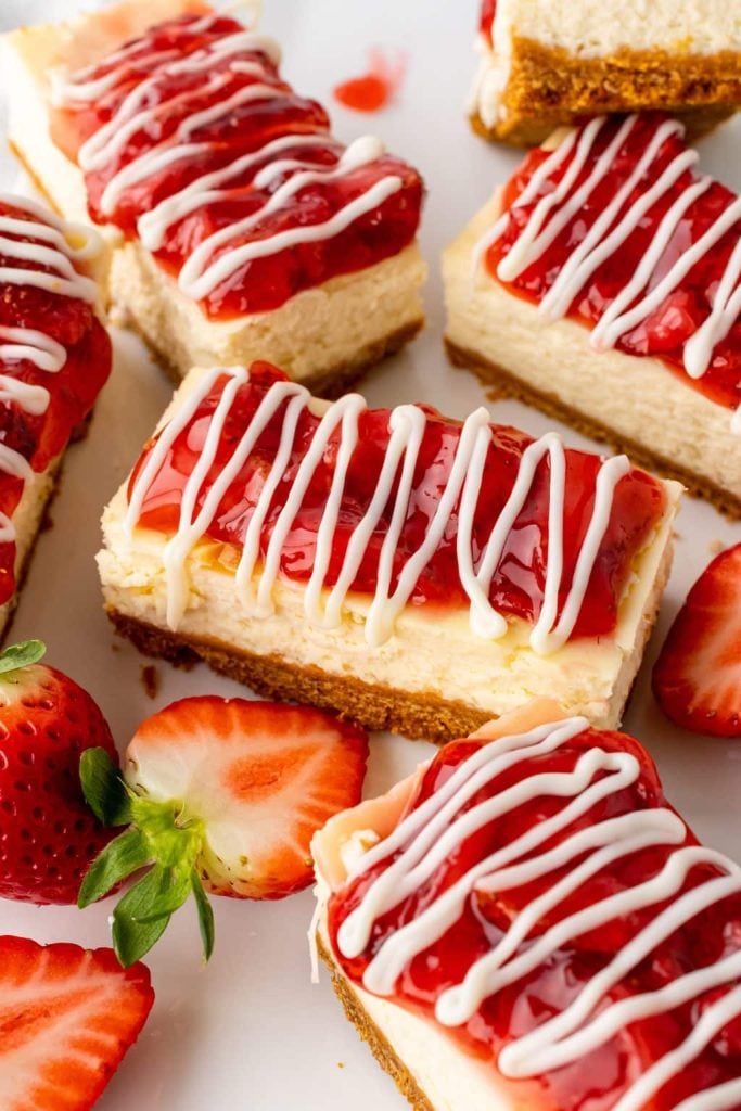 a closeup of strawberry cheesecake snack bars