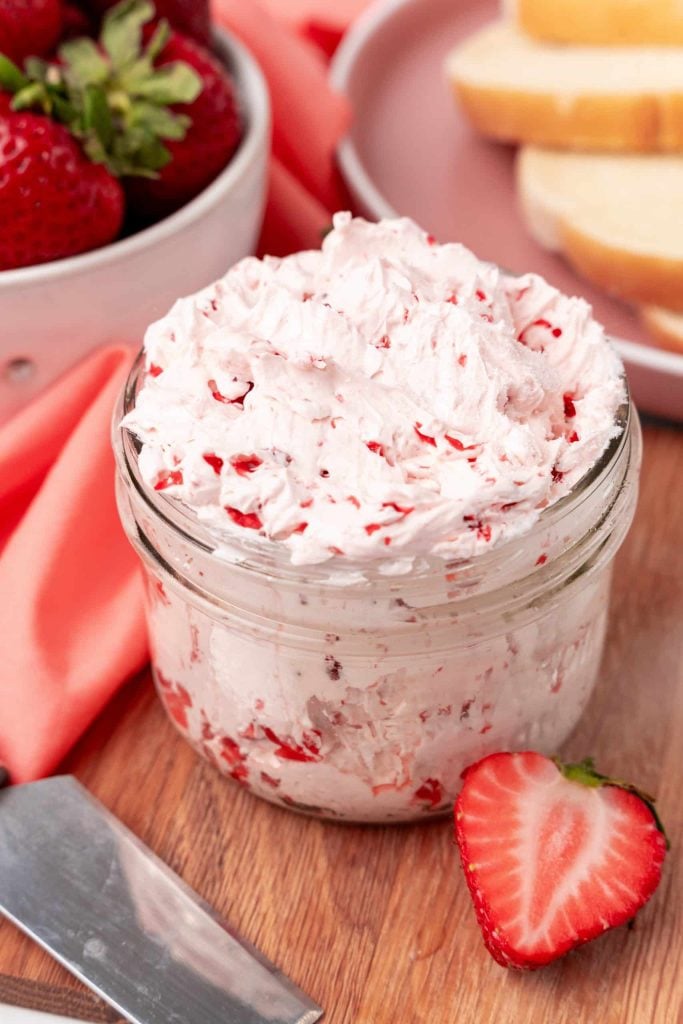 homemade strawberry butter in a small glass jar