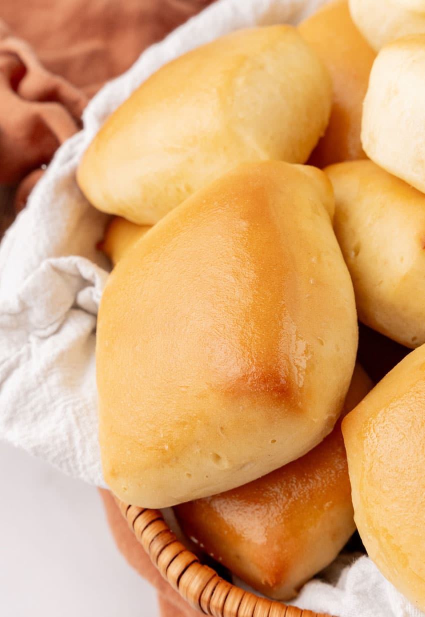 copycat texas roadhouse rolls in a cloth lined bread basket