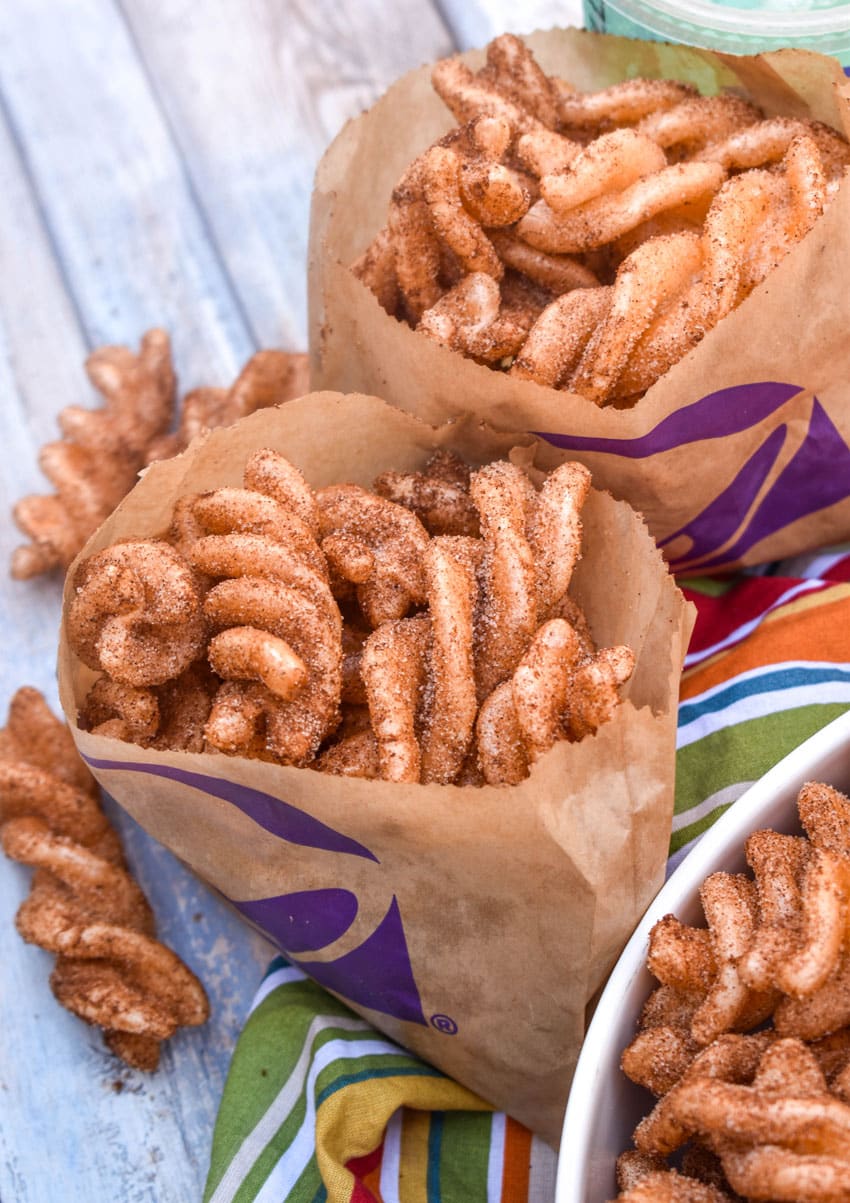 homemade cinnamon twists on a wooden table
