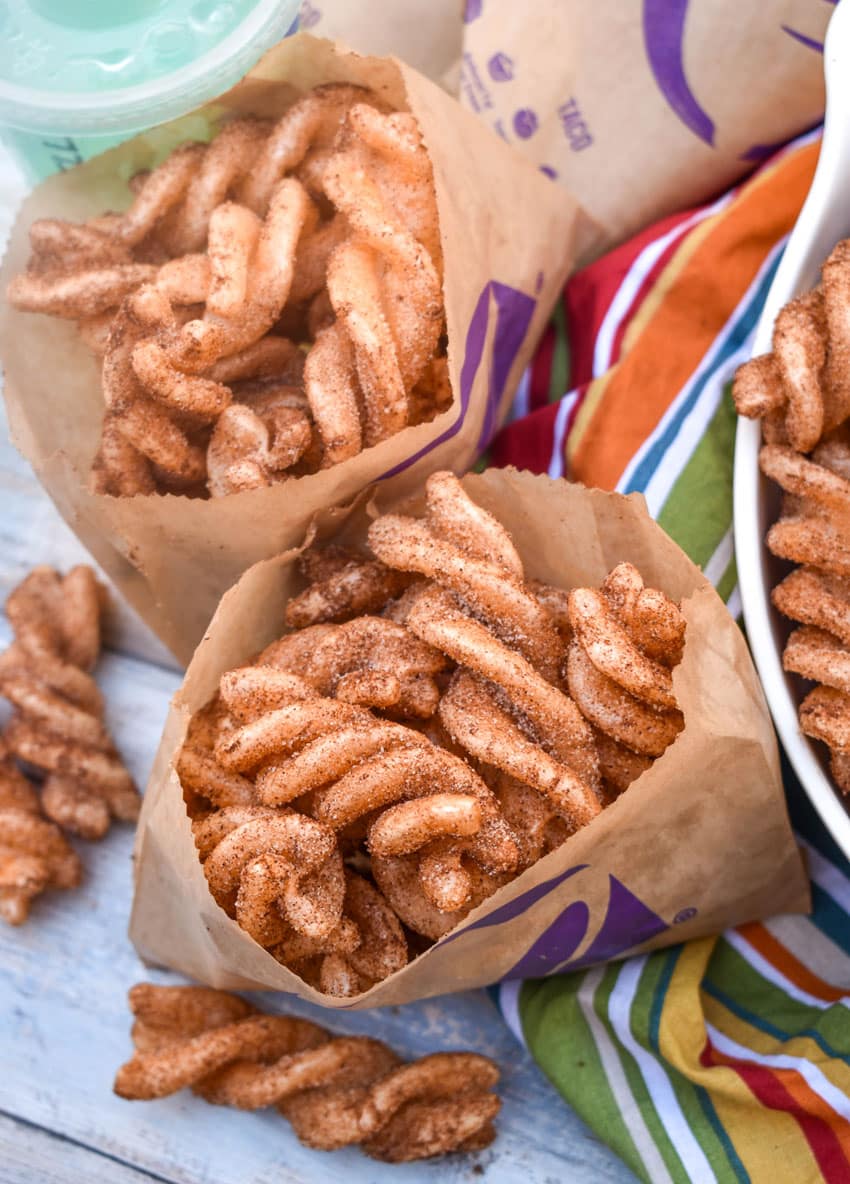 homemade cinnamon twists on a wooden table