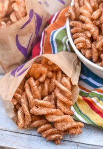 homemade cinnamon twists on a wooden table