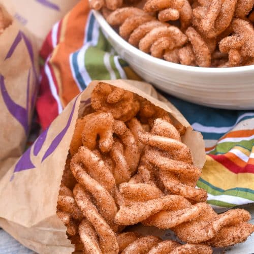 homemade cinnamon twists on a wooden table