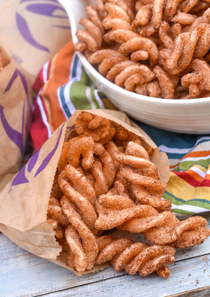 homemade cinnamon twists on a wooden table