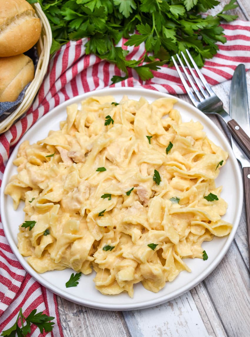 homemade tuna helper on a white plate