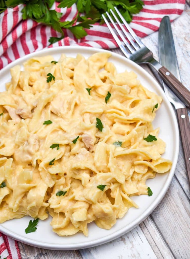 homemade tuna helper on a white plate