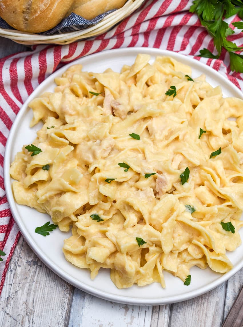 homemade tuna helper on a white plate
