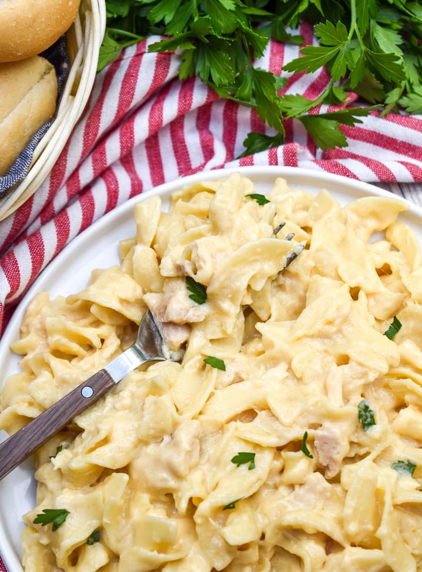 homemade tuna helper on a white plate