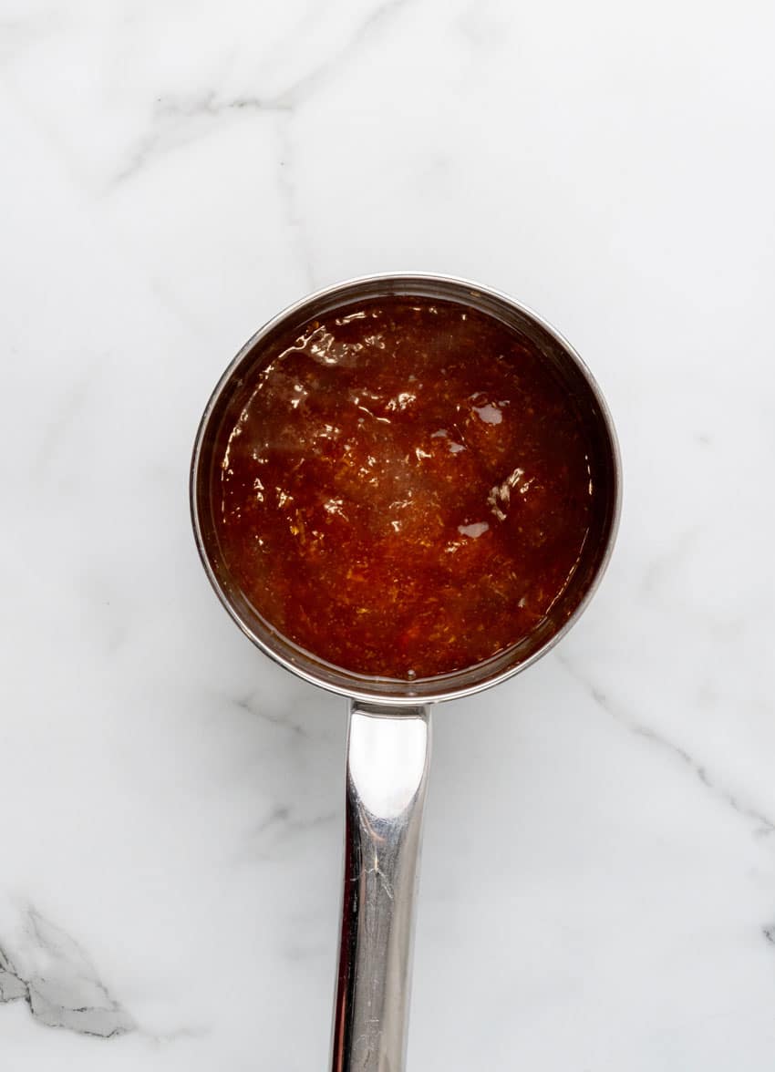 homemade teriyaki sauce in a small metal pot