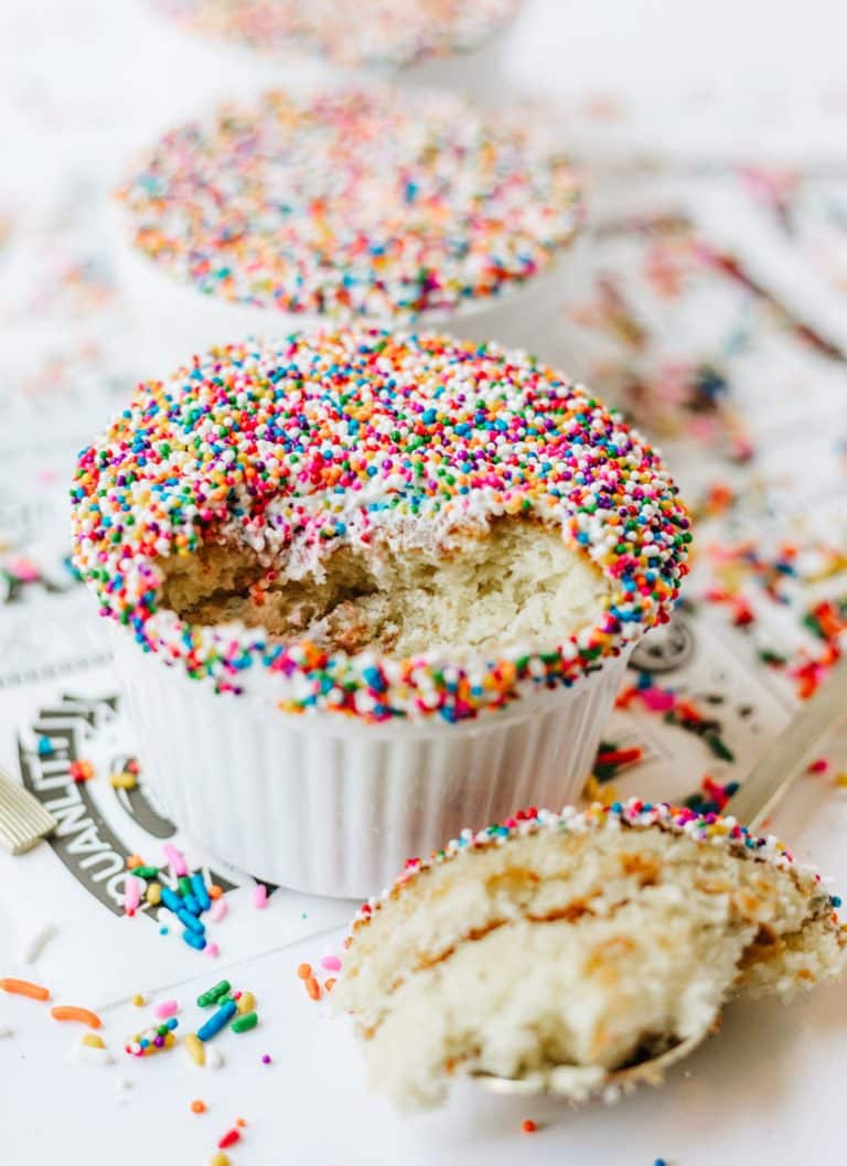 homemade dot cakes in small white ramekins