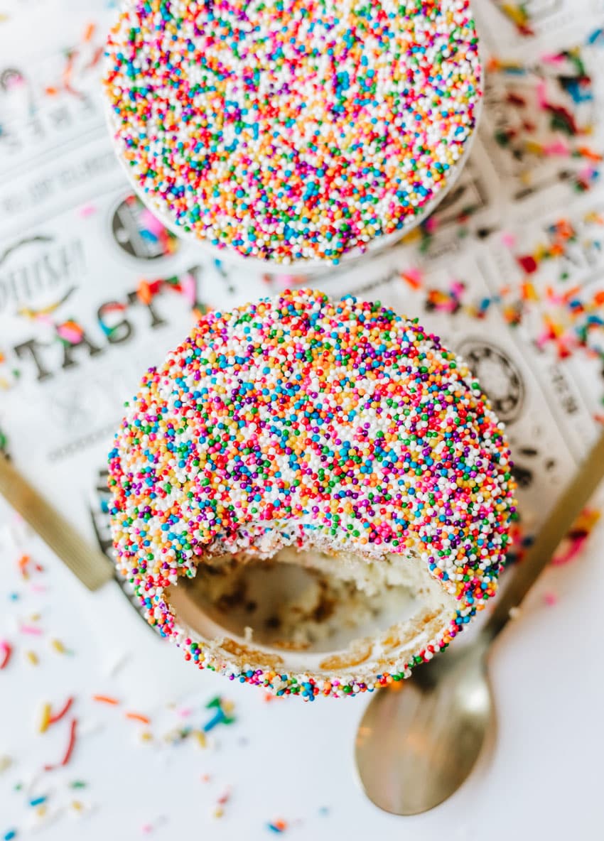 homemade dot cakes in small white ramekins