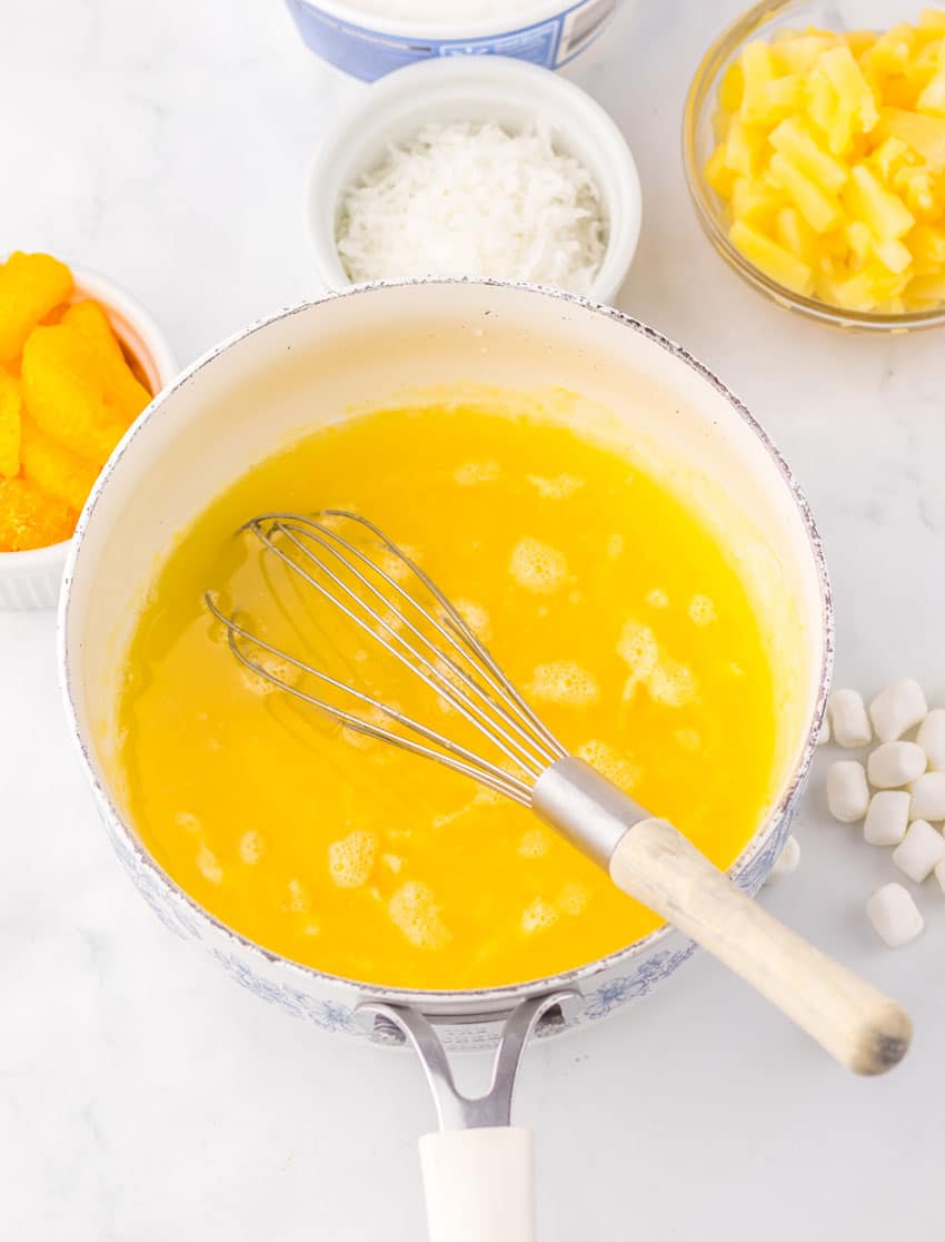 homemade custard ingredients in a small pot