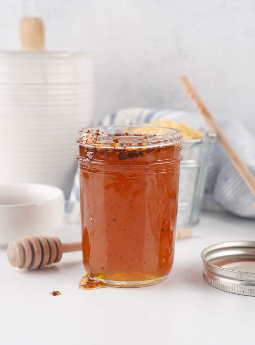 homemade hot honey in a small glass jar