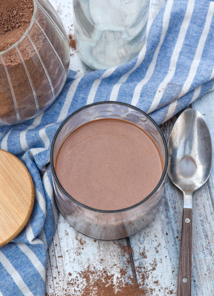 homemade nesquik flavored milk in a small glass