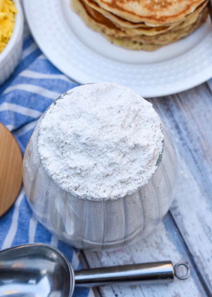 easy homemade pancake mix in a glass jar