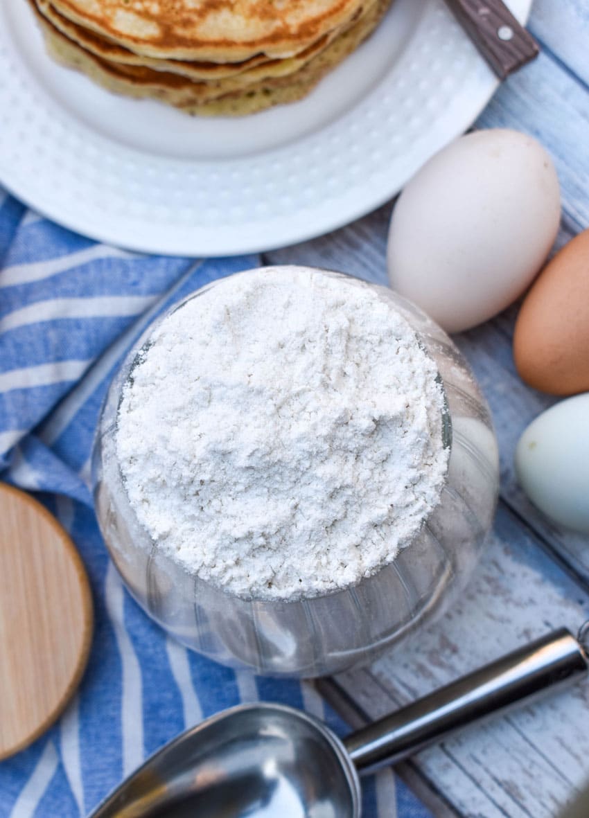 easy homemade pancake mix in a glass jar