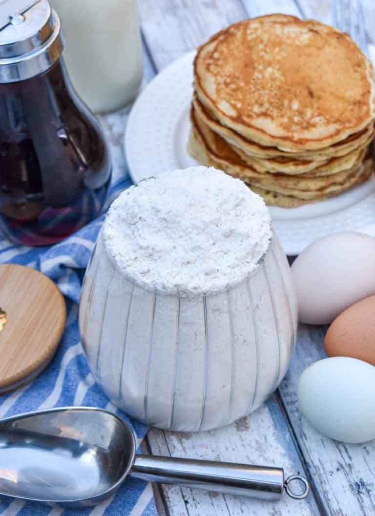 easy homemade pancake mix in a glass jar