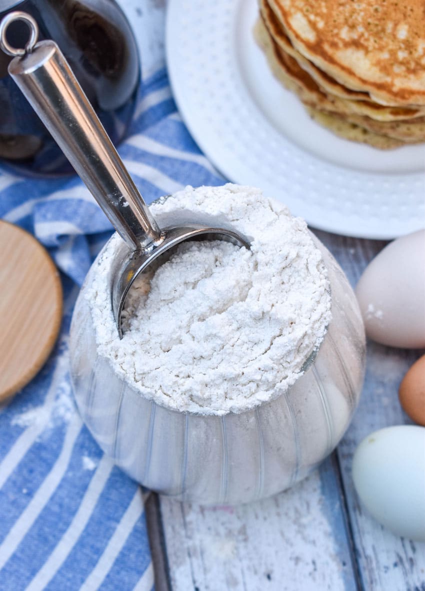 easy homemade pancake mix in a glass jar