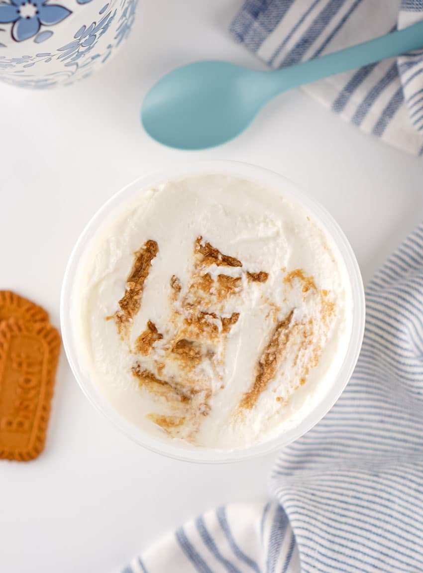 2 ingredient japanese cheesecake in a plastic yogurt container