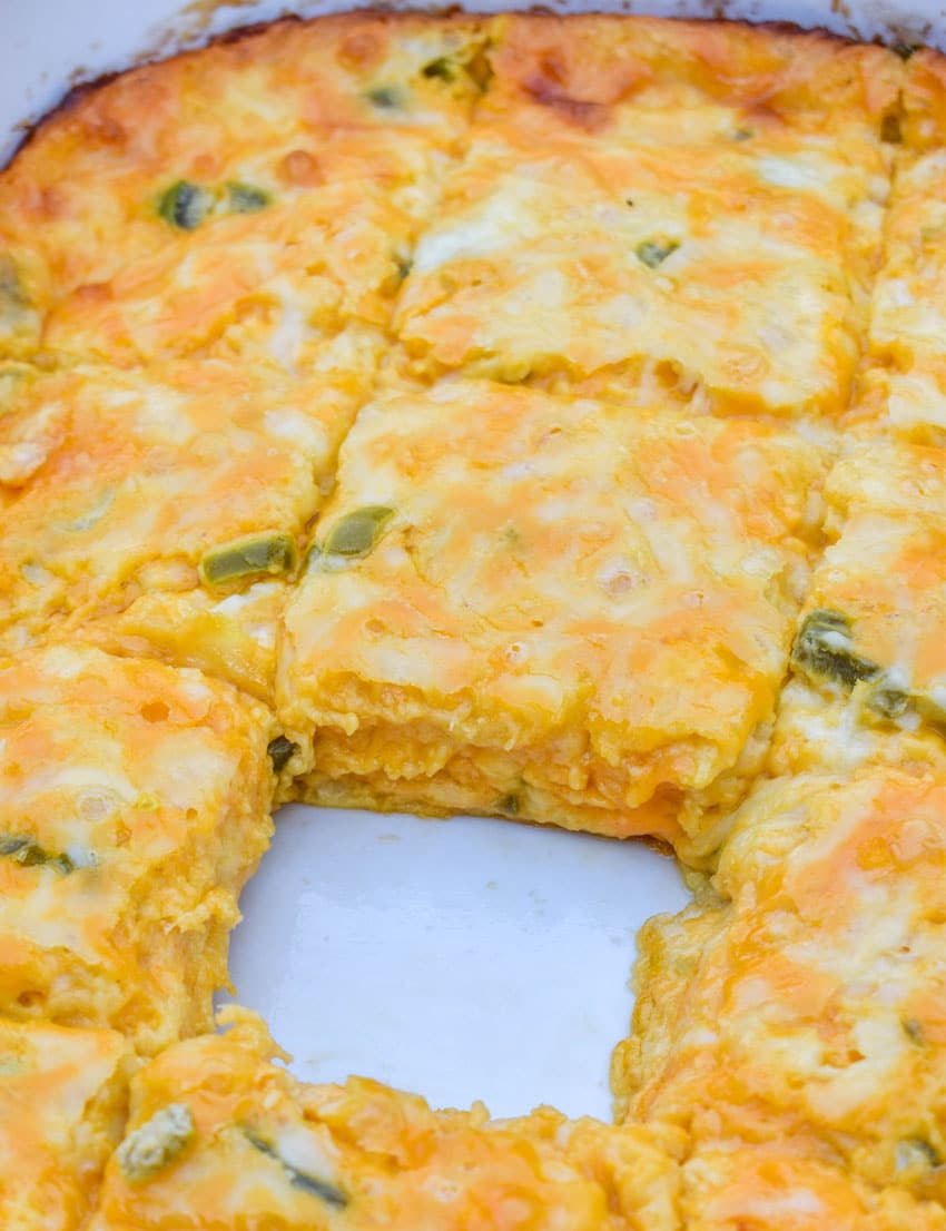 texas cheese fudge in a white baking dish