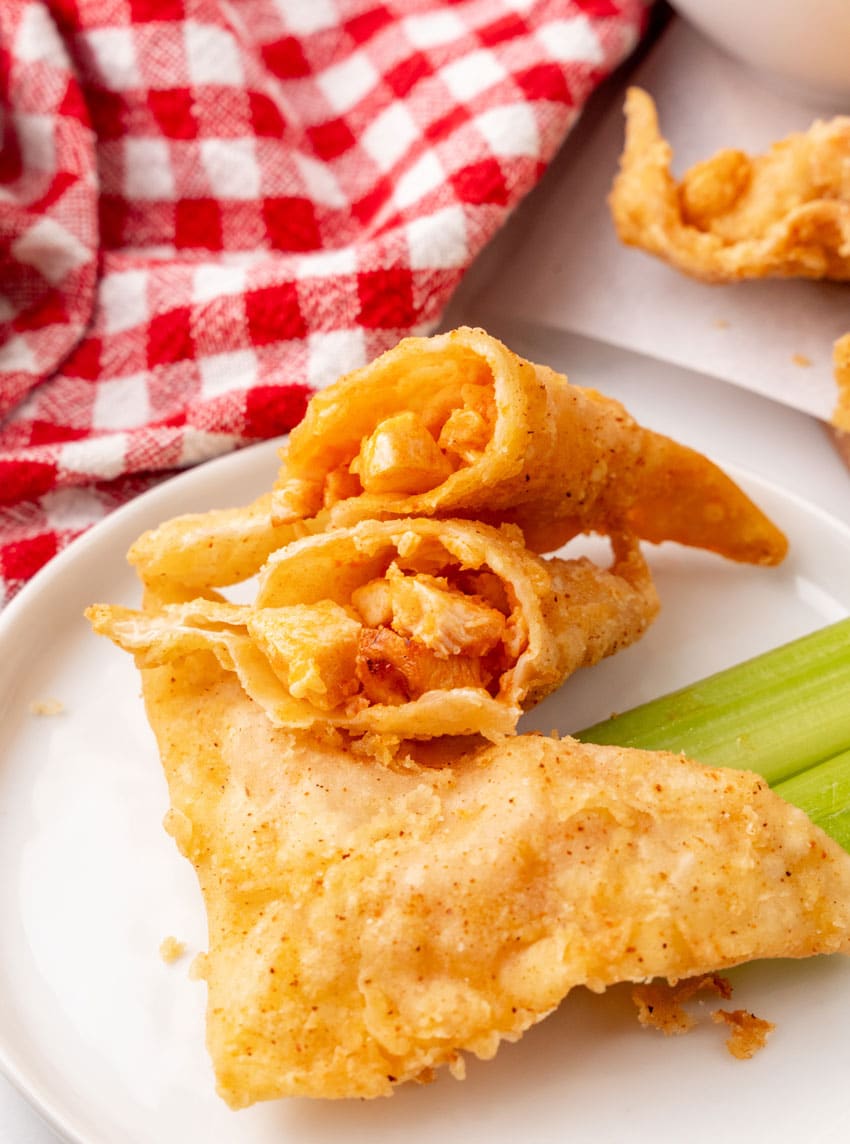 copycat cheesecake factory buffalo blasts on a small white appetizer plate