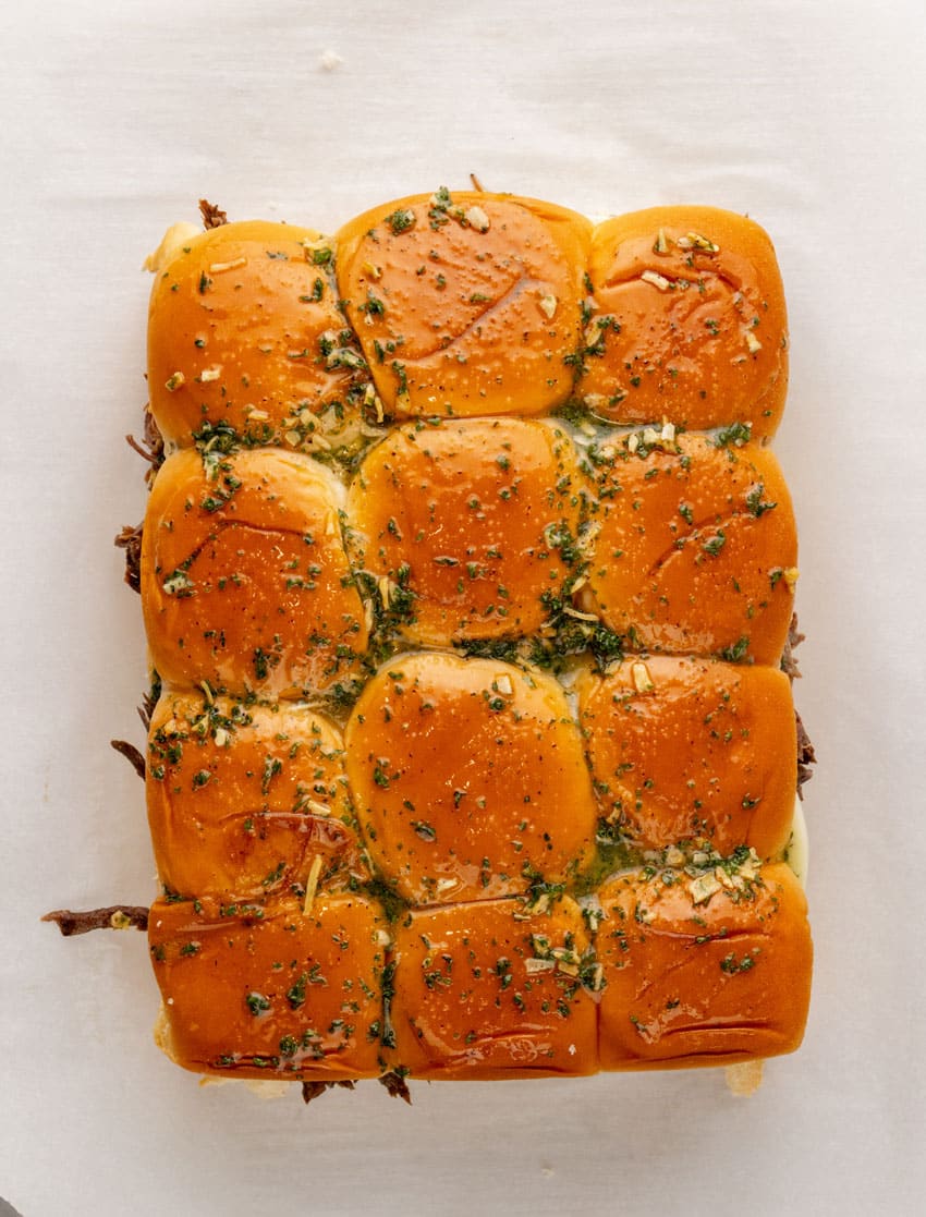 prepared mississippi pot roast sliders on parchment paper